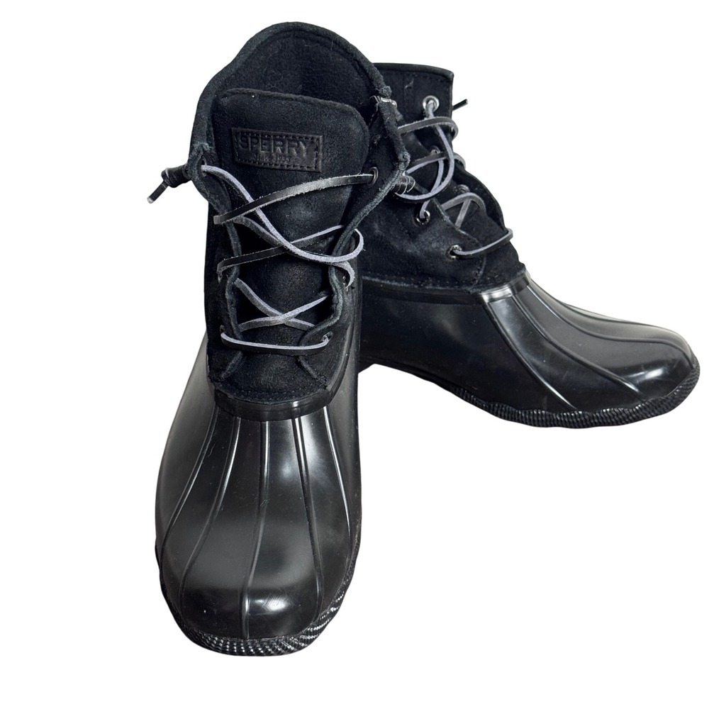 Sperry Saltwater Duck Boots Womens 9.5 Black Suede Rubber Rain Boots STS98304